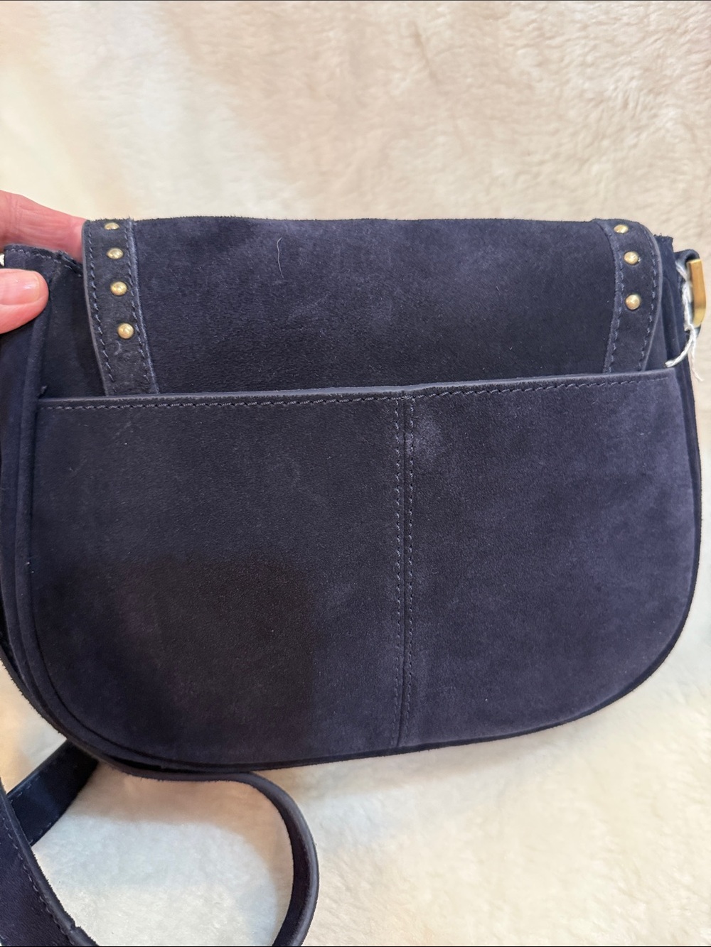 NWT - Suede Studded Flap Crossbody Bag in Navy - Picture 6 of 14
